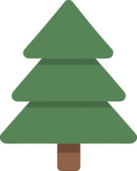 Simple Flat Design Christmas Tree with Green Leaves and Brown Trunk