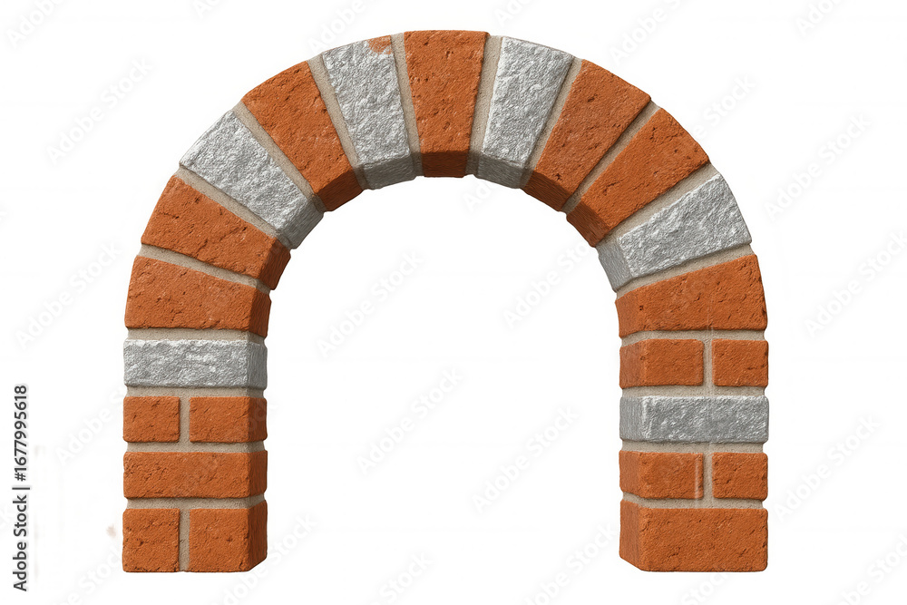 Poster red, gray brick archway creating semicircular architectural element, showcasing structural design de