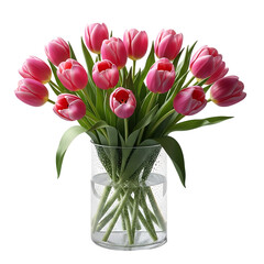 Vibrant Pink Tulips in Glass Vase Spring Flowers Bouquet Stock Photo