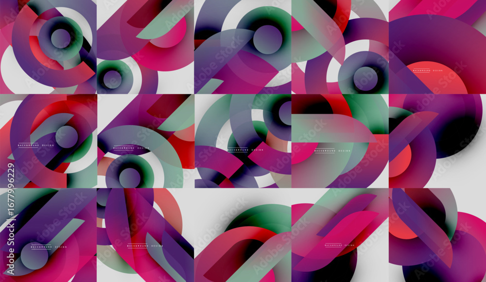 Poster abstract geometric patterns. colorful overlapping circles create dynamic visual texture. modern desi