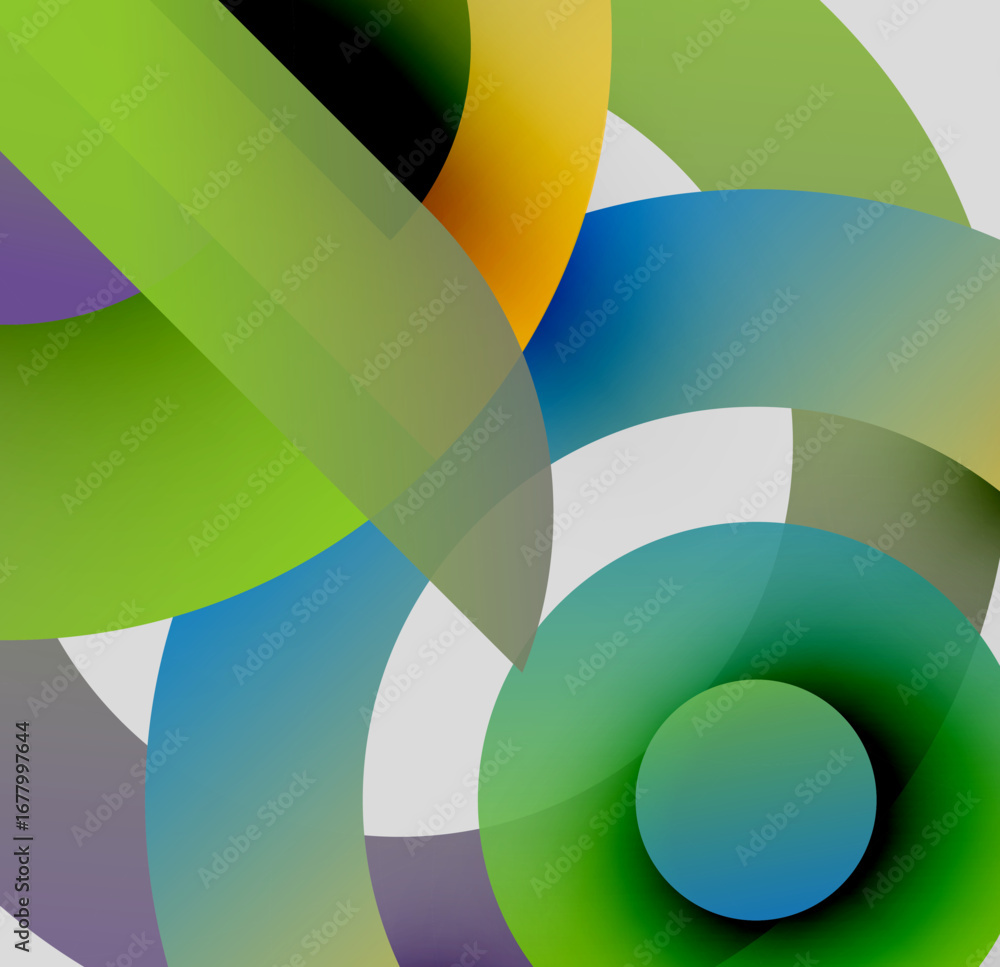 Poster abstract composition. overlapping circles create vibrant color blends, gradients, dynamic visual eff