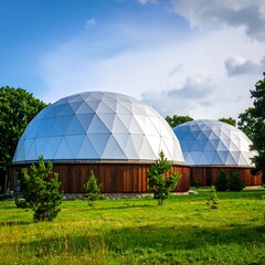 Modern geodesic domes in park