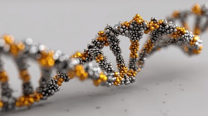 3D Render of Colorful DNA Helix Structure with Metallic Elements and Artistic Design for Scientific Visualization