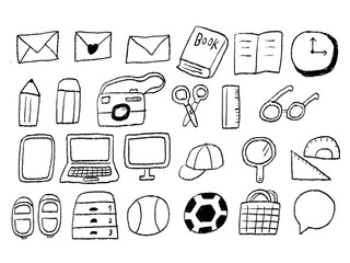 手描きあしらいセット　アイコン　イラスト　学校　鉛筆