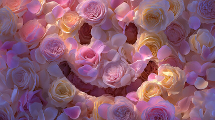 Roses face with smile pink and yellow floral aesthetic background