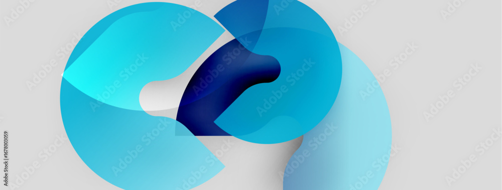 Poster abstract blue shapes overlap, creating dynamic visual effect. smooth gradients suggest movement, dep