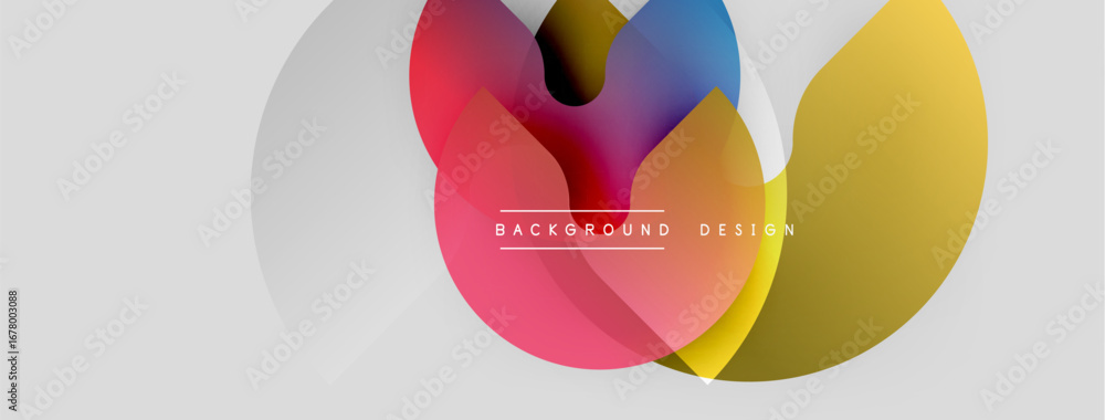 Poster abstract colorful overlapping circles create dynamic visual. white background emphasizes vibrant hue