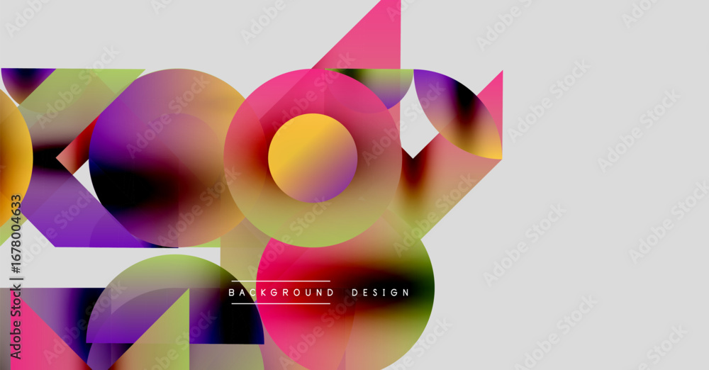 Poster abstract colorful shapes overlap, creating dynamic composition. modern design features gradients, cu