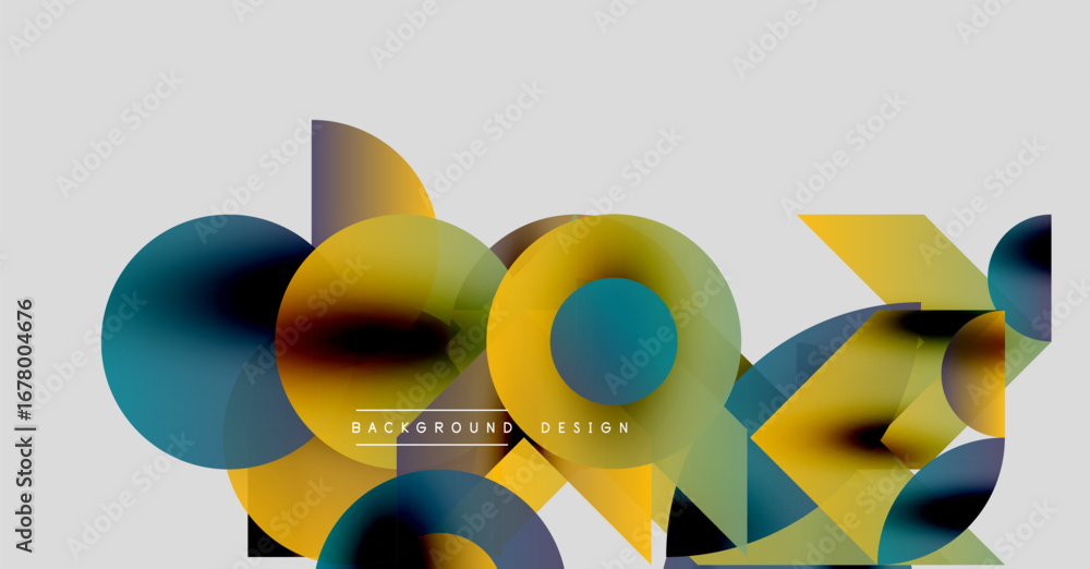 Poster abstract geometric shapes overlap, creating vibrant color gradients. modern design elements suggest 