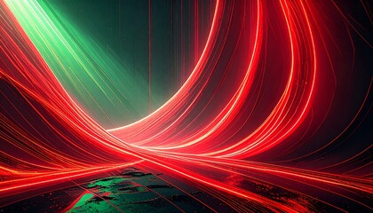 Dynamic Red Green Light Trails Abstract Digital Technology Background Speed Energy