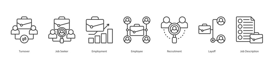 Career Cycle banner web icon set vector illustration concept with icon of turnover, job seeker, employment, employee, recruitment, layoff, job description