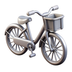 Fototapeta premium Stylized silver bicycle with front basket isolated on transparent background