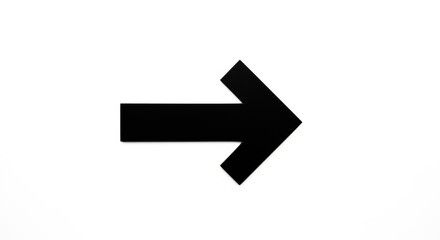 Simple image of a black arrow pointing to the right on a plain white background in a studio shot