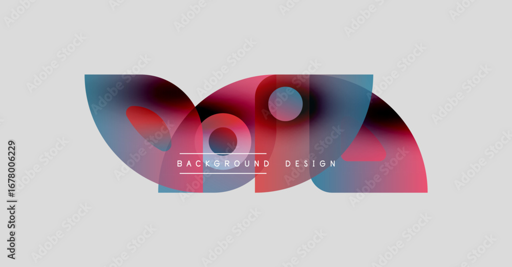 Poster abstract colorful shapes overlap, creating dynamic visual effect. background includes text backgroun