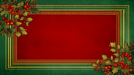 Festive Holiday Frame Design with Holly Berries background message