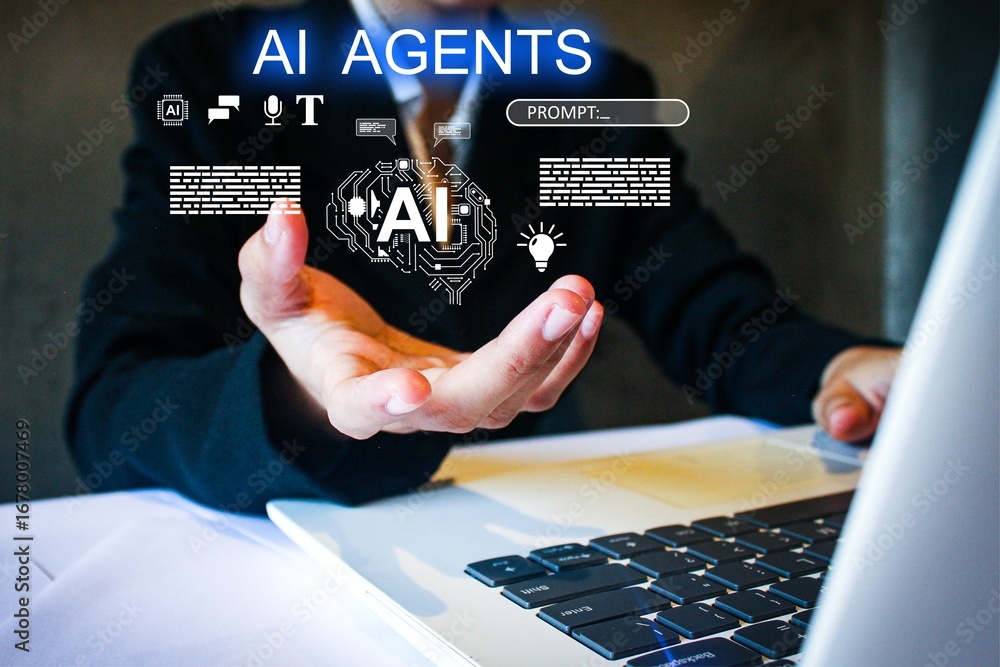 Poster ai agents business for artificial intelligence, automated tasks, and streamlined workflows. useful f