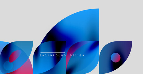 Abstract fluid shapes overlap, creating vibrant blue, purple gradients. Minimalist text reads background design centered below forms. Clean, modern aesthetic.
