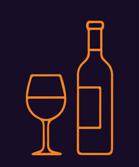 Elegant minimalist vector image featuring wine bottle outlined in yellow, set on deep purple background, stylish modern concept emphasizing simplicity, balance, visual harmony.