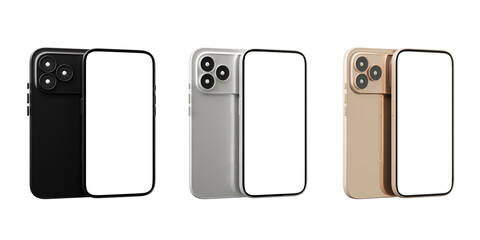 Mockup of smartphones in multiple colors highlighting sleek design and features. 3D render illustration