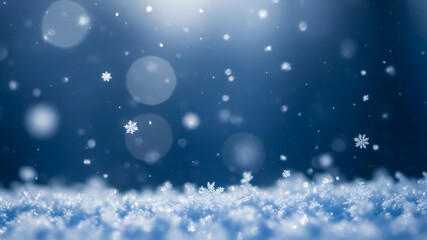 Gentle snowfall on a winter night with soft bokeh lights