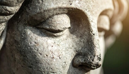Close-up of weathered stone statue face