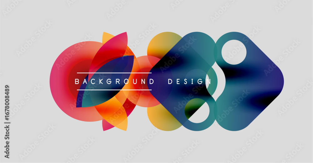Poster abstract colorful shapes overlap, creating dynamic visual effect. text reads background design withi