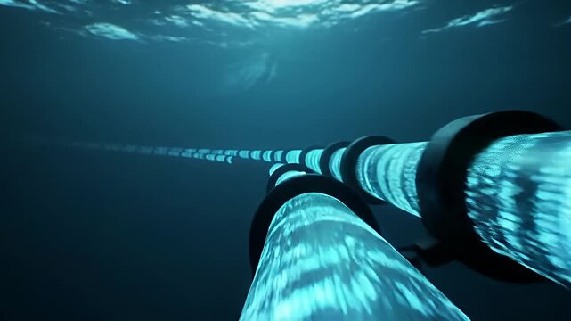 Submarine Fiber Optic Cable Data Transmission Under Ocean Surface