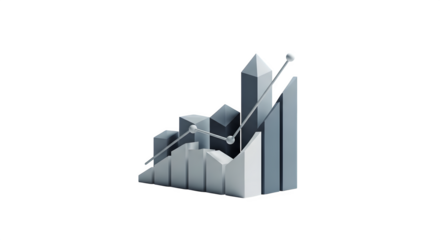 Business graph with arrow showing growth isolated on transparent background