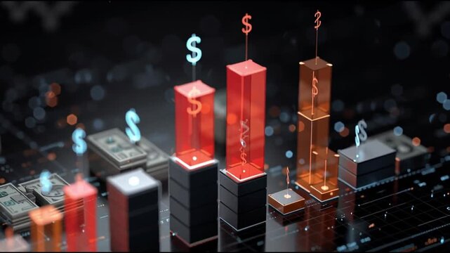 CBDC. Central Bank Digital Currency. Monetary policy. Financial system. 3D graph with currency symbols representing financial data.