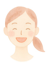 Watercolor smiling woman portrait minimalist illustration PNG transparent background