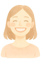 Minimalist happy woman portrait watercolor illustration PNG transparent background