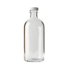 Clear Empty Glass Bottle With White Cap on transparent background