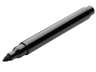 Black permanent marker pen with a felt tip for office use on a transparent background