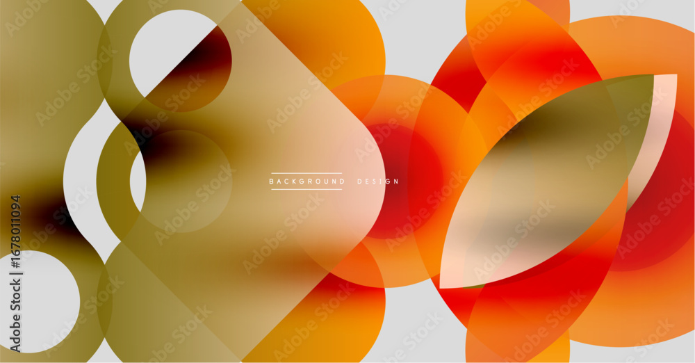 Poster abstract geometric shapes overlap. warm colors dominate, creating dynamic visual effect. modern desi