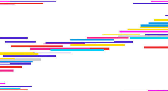 Colorful horizontal bars on a white background arranged irregularly