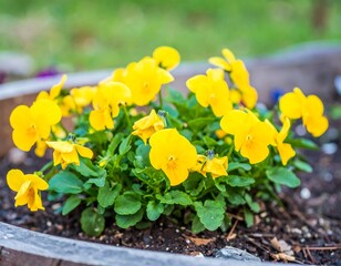 Bright yellow flowers in a planter