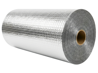 Roll of reflective foil thermal insulation for construction on a transparent background