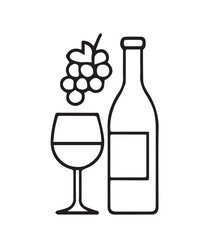 Elegant minimalist vector design featuring a single wine bottle, created in black and white style, bold black outline emphasizing clean modern aesthetic.