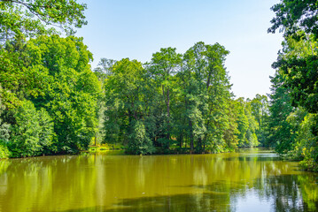 Park at Dacice castle viewed during sunny day, Czech republic