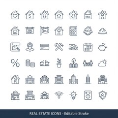Comprehensive real estate icons collection for property business and home services success