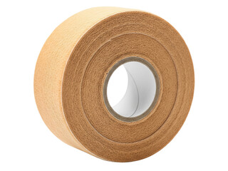 Roll of beige elastic therapeutic athletic tape for sports injuries on a transparent background