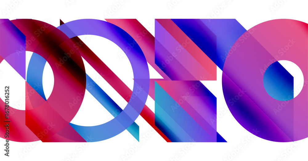 Poster abstract composition featuring overlapping colorful shapes. gradient hues blend, creating dynamic vi