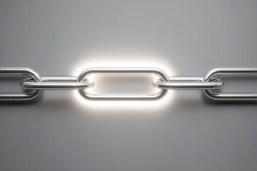 Obraz premium Illuminated Metal Chain Links with Soft Glow on Gray Background for Creative and Symbolic Concepts