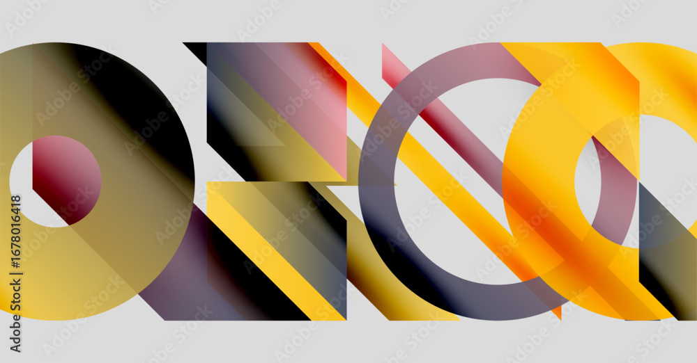 Poster abstract geometric composition. overlapping shapes create dynamic visual effect. warm, cool colors b