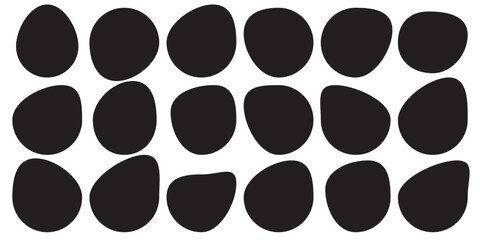 Random organic blob shapes. Black cube drops. Liquid organic amoeba silhouette blob in modern style. Various shapes of irregular blobs. organic blob shape irregular form abstract vector illustration