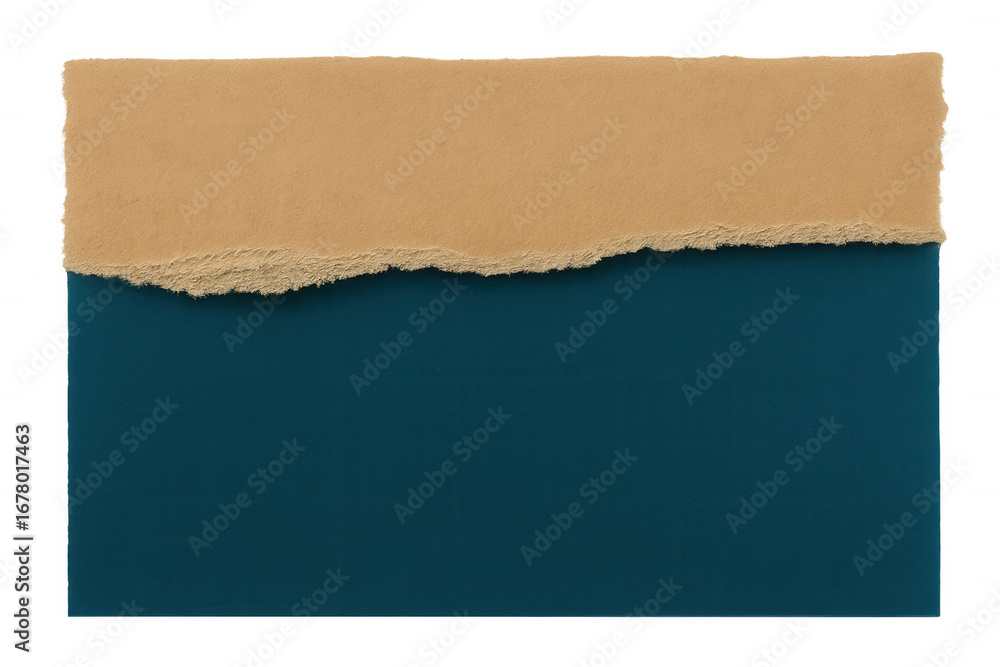 Poster cardboard paper ripped open, exposing vibrant teal backdrop, creating textured design element with t
