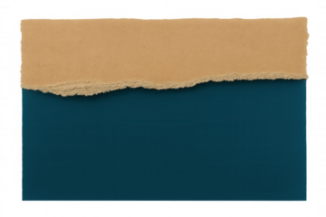 Cardboard paper ripped open, exposing vibrant teal backdrop, creating textured design element with transparent overlay