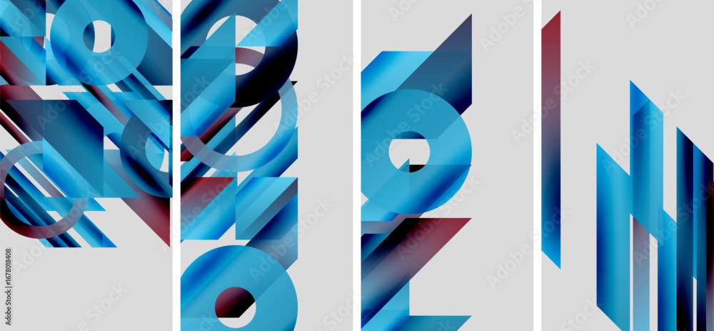 Aufkleber abstract geometric composition. blue, red hues dominate, creating dynamic visual impact. shapes over