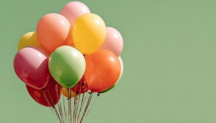 Bunch of colorful balloons against a soft green background