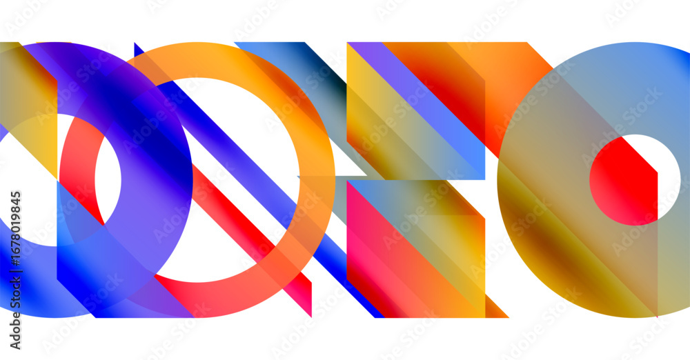 Poster abstract colorful shapes overlap, creating dynamic visual composition. gradients blend hues, forming